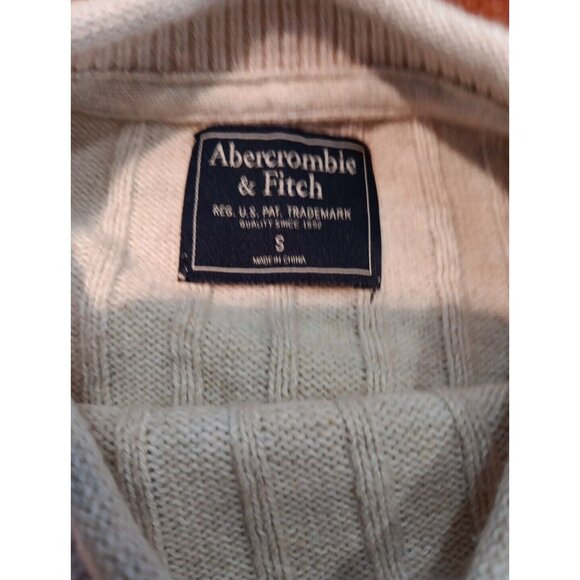 ABERCROMBIE & FITCH 90's OATMEAL BEIGE CROPPED ROLL NECK SWEATER CABLE KNIT S - Picture 4 of 8